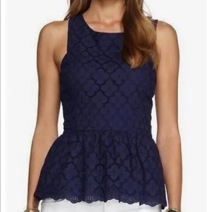 Lilly Pulitzer Ashton Ruffled Peplum Top Navy Eyelet Lace 2